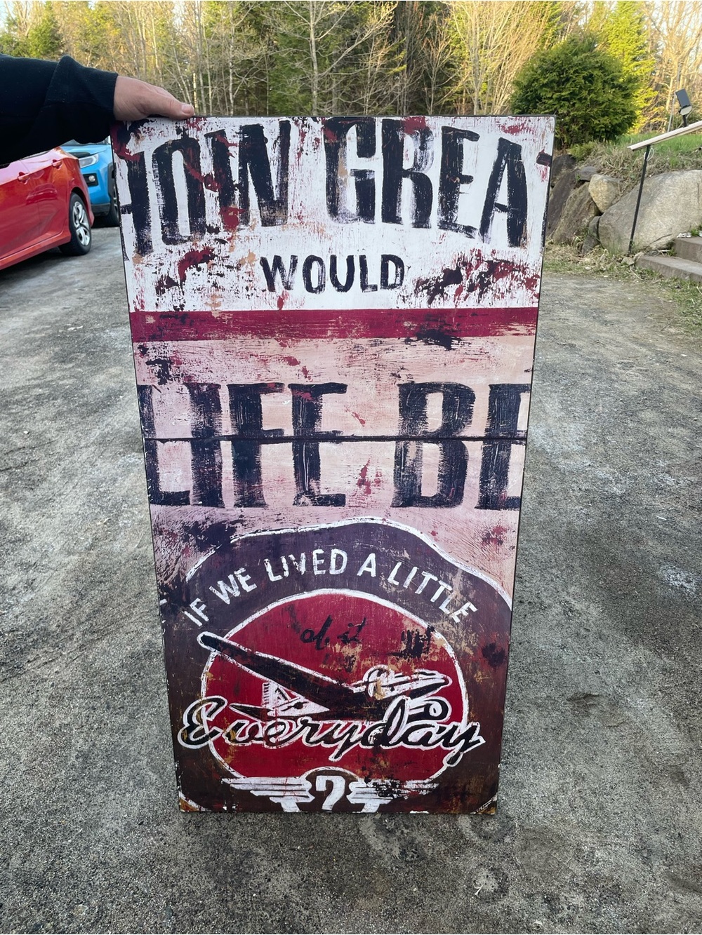 Rustic Vintage Airplane Wall Art Sign - Red & White